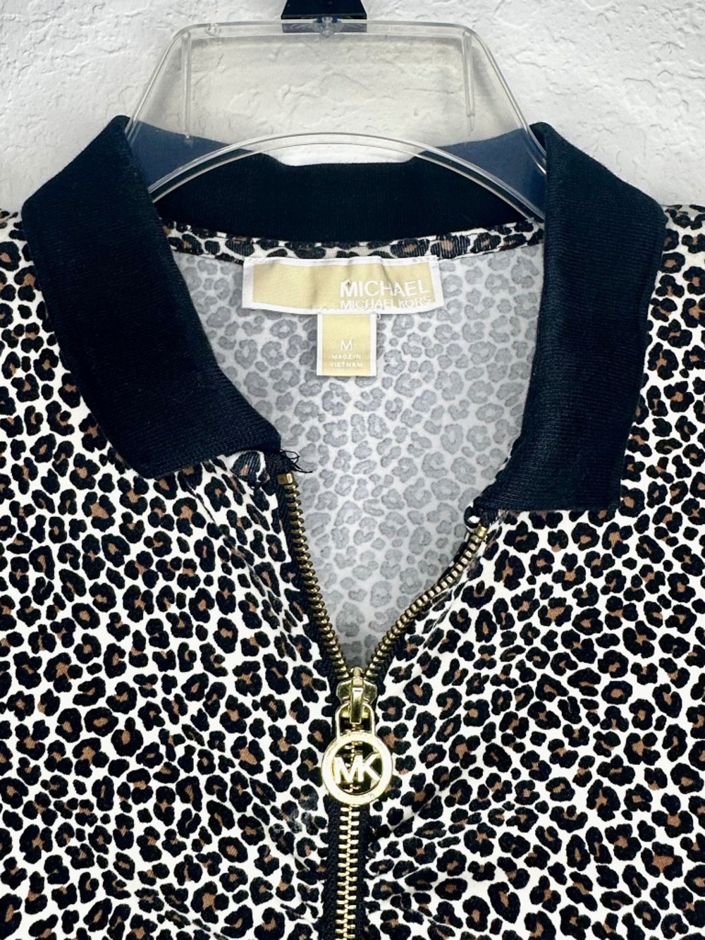 Michael Kors Woman's Leopard Print Zip Front Polo Shirt, Size M - Picture 6 of 10
